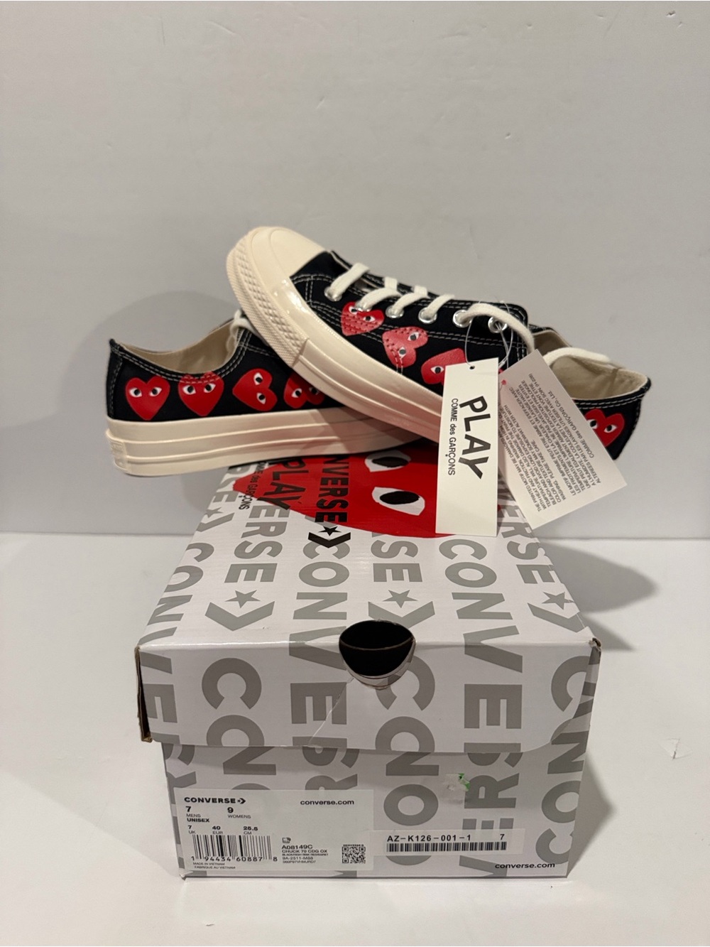 Comme des Garçons PLAY x Converse Chuck 70 Low 'Multi Heart - Black' Sz: 7 / 7.5